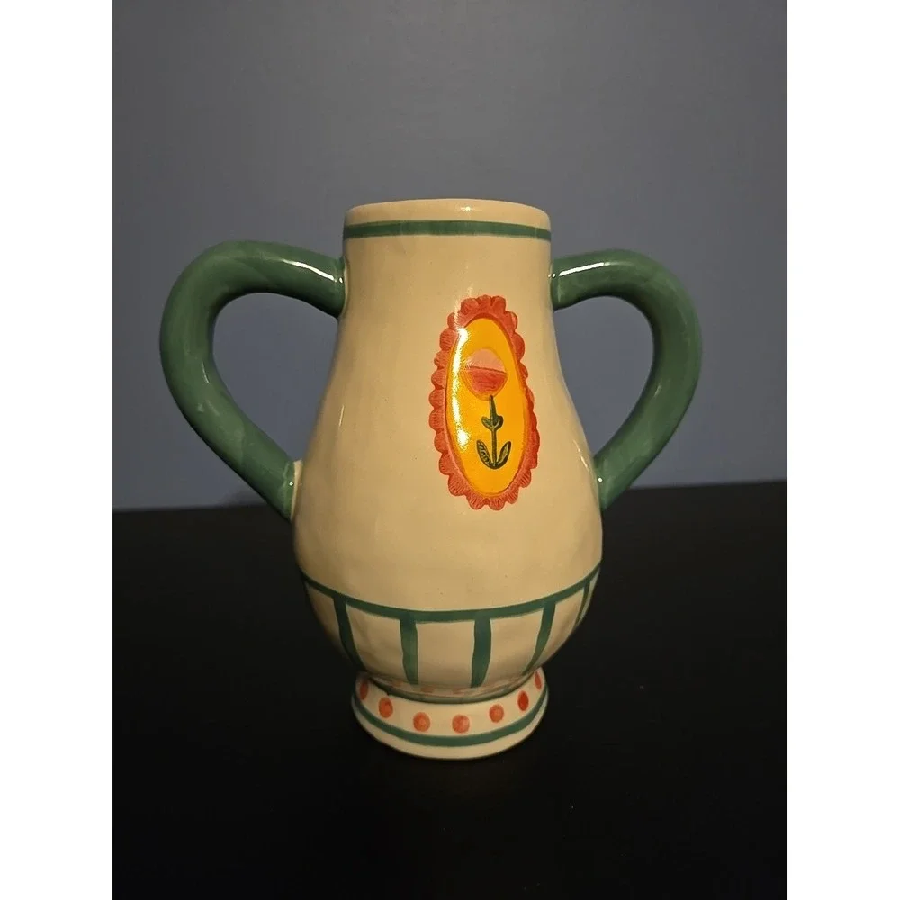 Scandinavian Blossom Hand-painted Stoneware UrnBud Vase Little e Studio‎